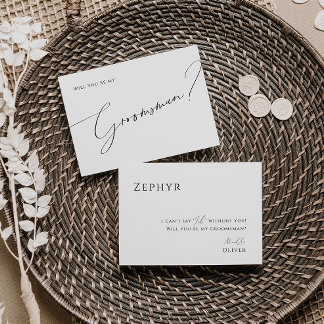 Whimsical Minimal Script Groomsman Proposal Card