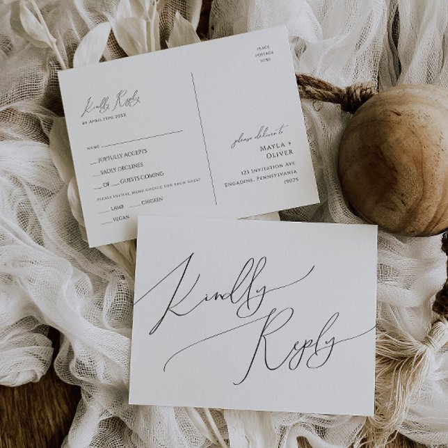 Whimsical Minimal Script Menu Choice RSVP Postcard (Creator Uploaded)