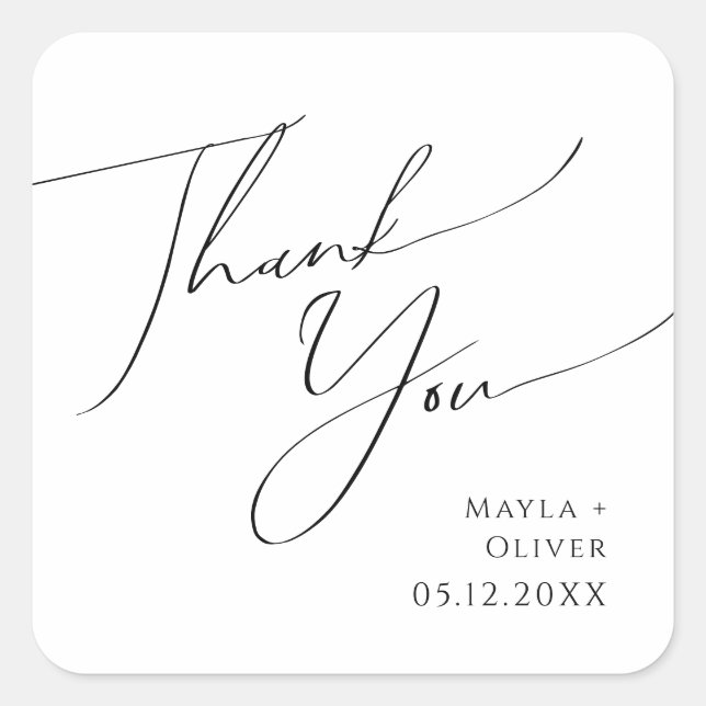 Whimsical Minimal Script Thank You Wedding Favour  Square Sticker (Front)