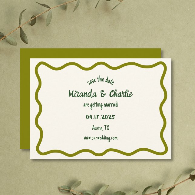 Whimsical Minimal Wavy Border Handwritten Casual Save The Date (Creator Uploaded)