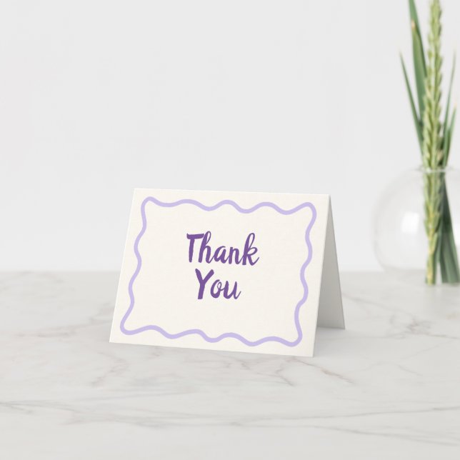 Whimsical Minimal Wavy Border Handwritten Lavender Thank You Card (Front)