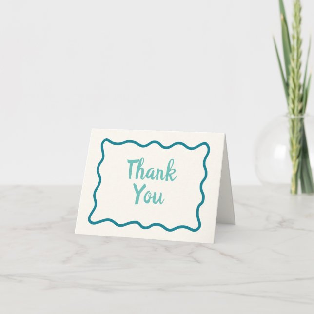Whimsical Minimal Wavy Border Handwritten Simple Thank You Card (Front)