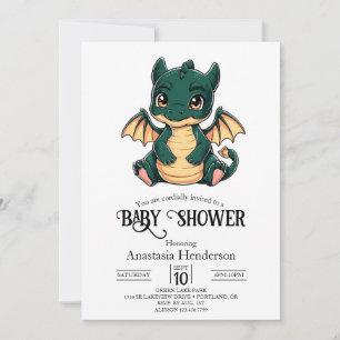 Whimsical Minimalist Digital Dragon Baby Shower Invitation
