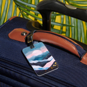 Whimsical Minimalist Gold Mountain Watercolor Luggage Tag