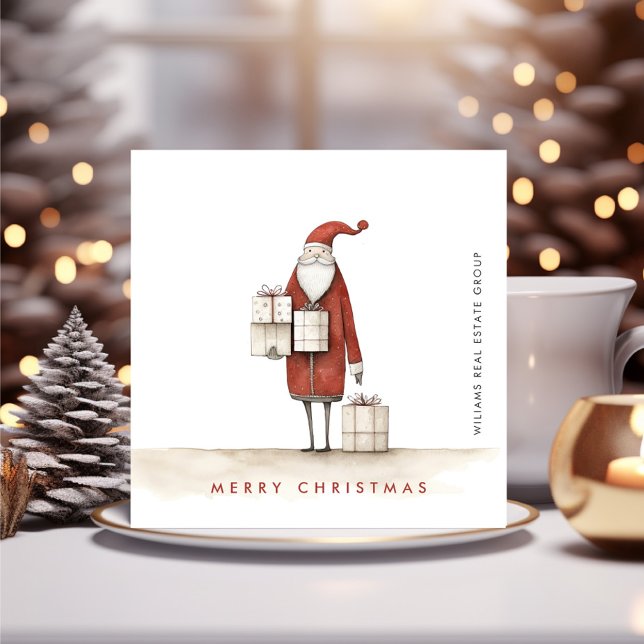 Whimsical Minimalist Santa Claus Christmas Company Holiday Card (Creator Uploaded)