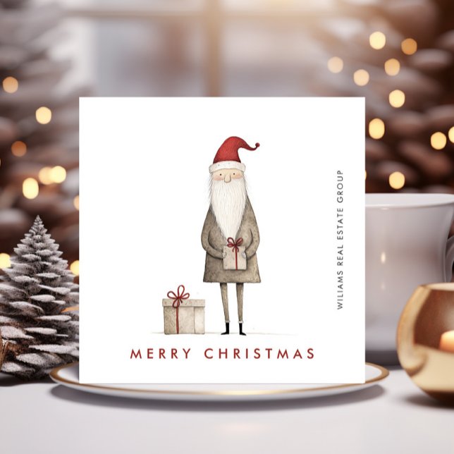 Whimsical Minimalist Santa Claus Christmas Company Holiday Card (Creator Uploaded)