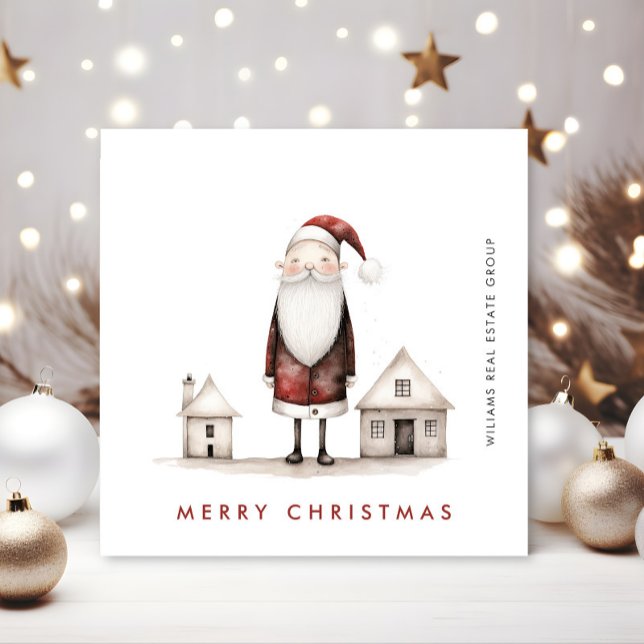 Whimsical Minimalist Santa Claus Christmas Company Holiday Card (Creator Uploaded)