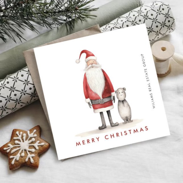 Whimsical Minimalist Santa Claus Christmas Company Holiday Card (Creator Uploaded)