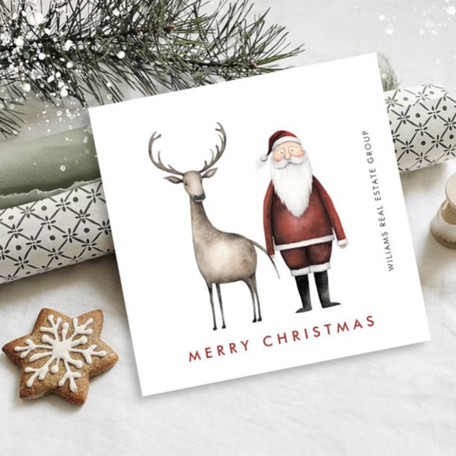 Whimsical Minimalist Santa Claus Christmas Company Holiday Card (Creator Uploaded)