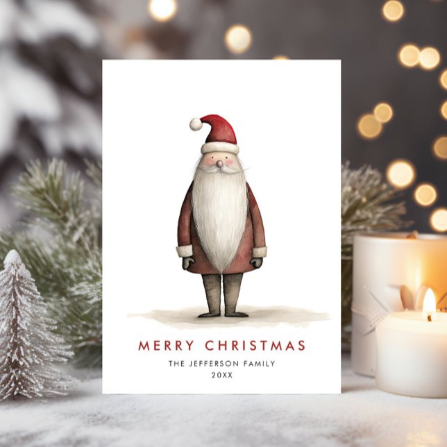 Whimsical Minimalist Santa Claus Christmas Holiday Card (Creator Uploaded)