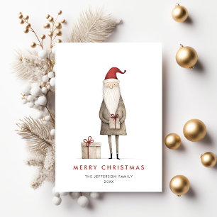Whimsical Minimalist Santa Claus Christmas Holiday Card