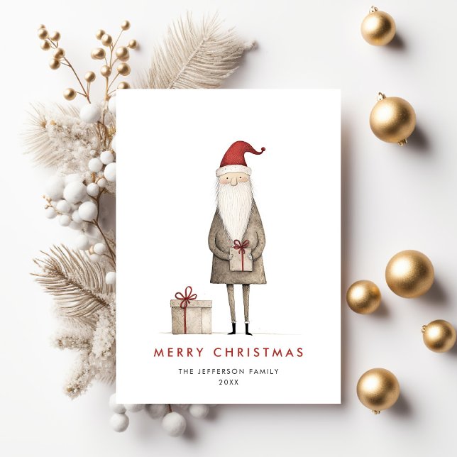 Whimsical Minimalist Santa Claus Christmas Holiday Card (Creator Uploaded)