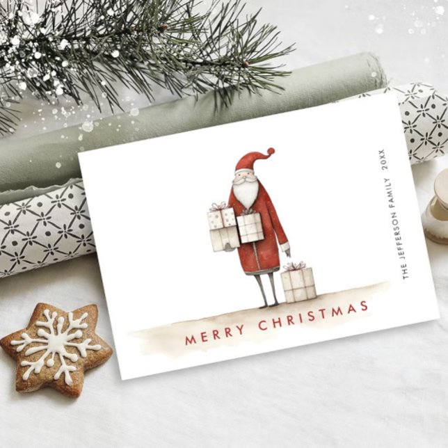 Whimsical Minimalist Santa Claus Christmas Holiday Card (Creator Uploaded)