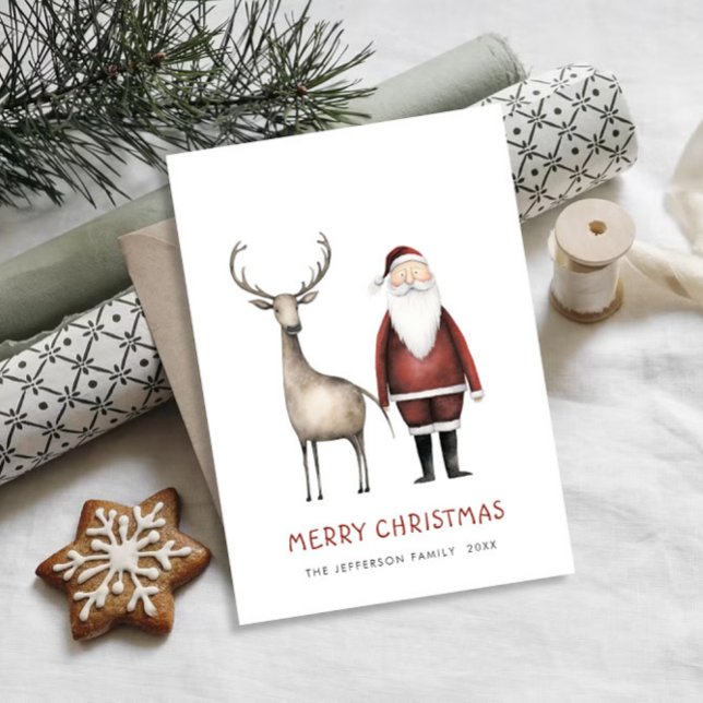 Whimsical Minimalist Santa Claus Christmas Holiday Card (Creator Uploaded)
