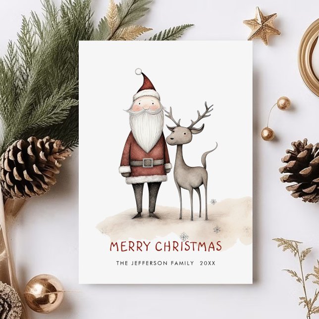 Whimsical Minimalist Santa Claus Christmas Holiday Card (Creator Uploaded)