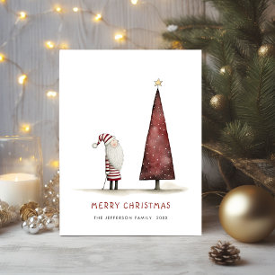 Whimsical Minimalist Santa Claus Christmas Holiday Postcard