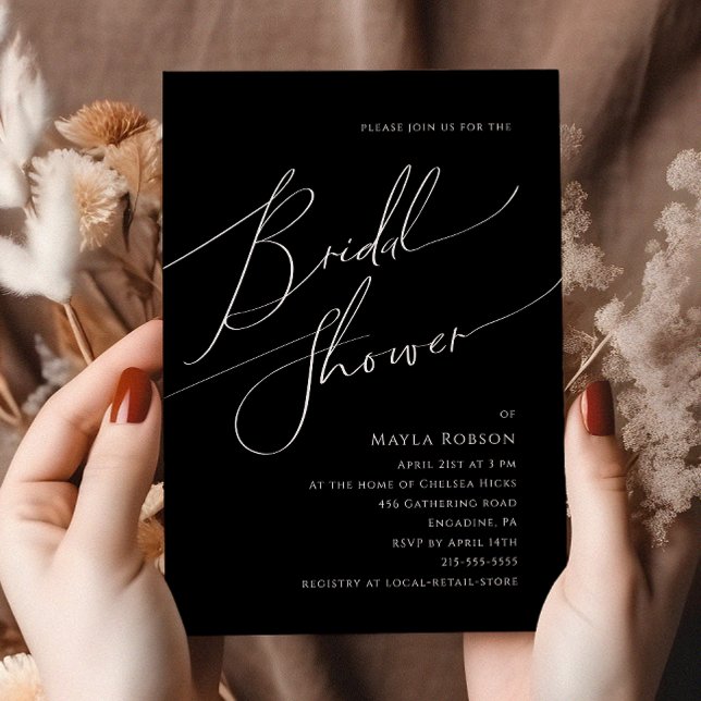 Whimsical Minimalist Script | Black Bridal Shower Invitation (Creator Uploaded)