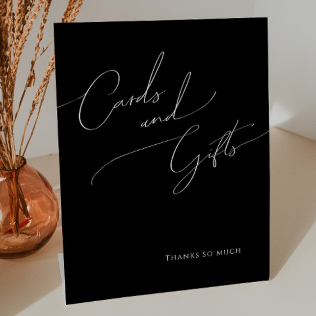 Whimsical Minimalist Script Black Cards and Gifts Pedestal Sign (Creator Uploaded)