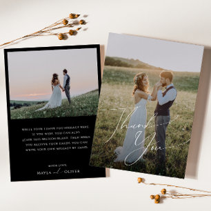 Whimsical Minimalist Script   Black Flat Photo Thank You Card