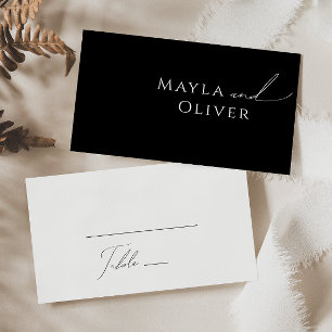 Whimsical Minimalist Script   Black Flat Wedding Place Card