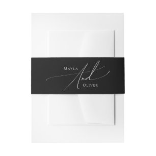 Whimsical Minimalist Script   Black Invitation Belly Band
