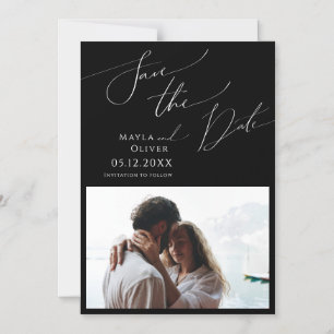 Whimsical Minimalist Script   Black Save The Date Magnetic Invitation