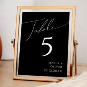 Whimsical Minimalist Script   Black Table Number