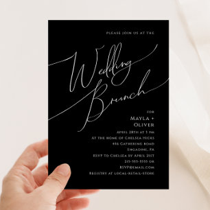 Whimsical Minimalist Script   Black Wedding Brunch Invitation