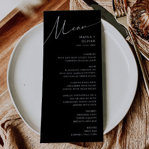 Whimsical Minimalist Script Black Wedding Menu