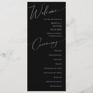 Whimsical Minimalist Script | Black Wedding Program