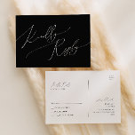 Whimsical Minimalist Script | Black Wedding RSVP Postcard<br><div class="desc">This whimsical minimalist script | black wedding RSVP postcard is perfect for your classic simple black and white minimal modern boho wedding. The design features elegant, delicate, and romantic handwritten calligraphy lettering with formal shabby chic typography. The look will go well with any wedding season: spring, summer, fall, or winter!...</div>