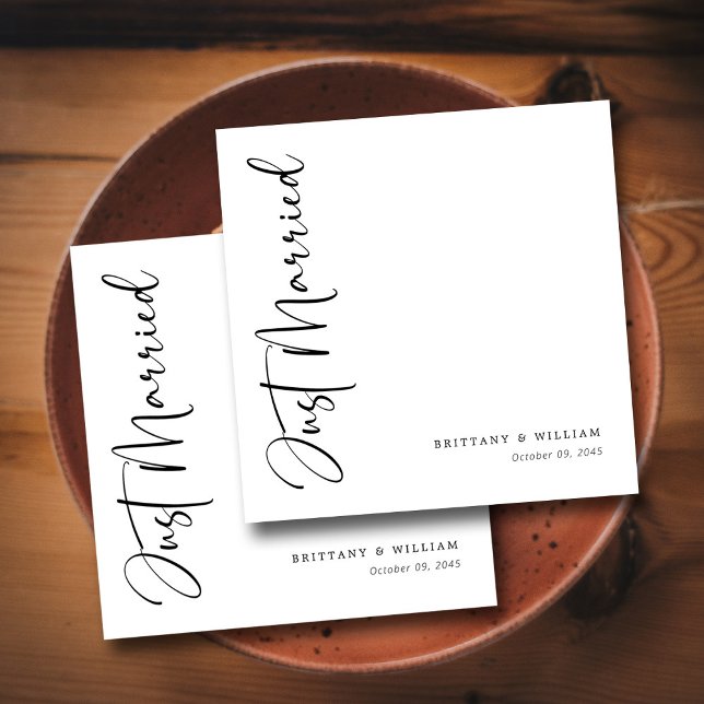 Whimsical Minimalist Script: Black & White Wedding Napkin (Whimsical Minimalist Script_ Black & White Wedding Napkins)