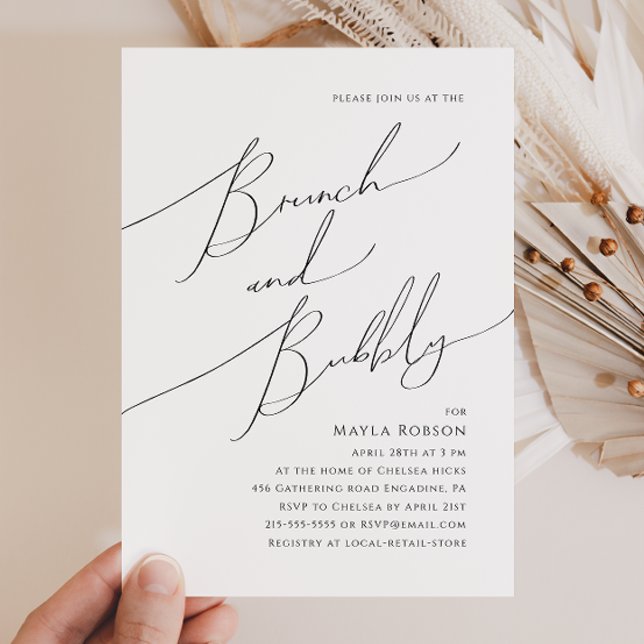 Whimsical Minimalist Script Brunch and Bubbly Invitation (Creator Uploaded)