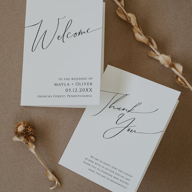 Whimsical Minimalist Script Folded Wedding Program (Creator Uploaded)