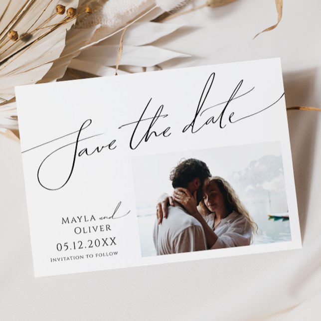 Whimsical Minimalist Script Photo Horizontal Save The Date (Creator Uploaded)