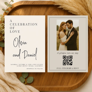 Whimsical Minimalist Script Photo QR Code Wedding Invitation