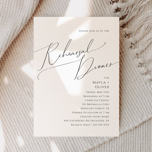 Whimsical Minimalist Script Rehearsal Dinner Invitation (Creator Uploaded)