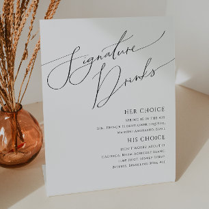 Whimsical Minimalist Script   Signature Drinks Pedestal Sign
