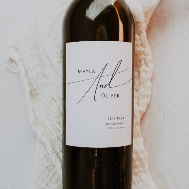 Whimsical Minimalist Script Wedding Wine Label (Creator Uploaded)