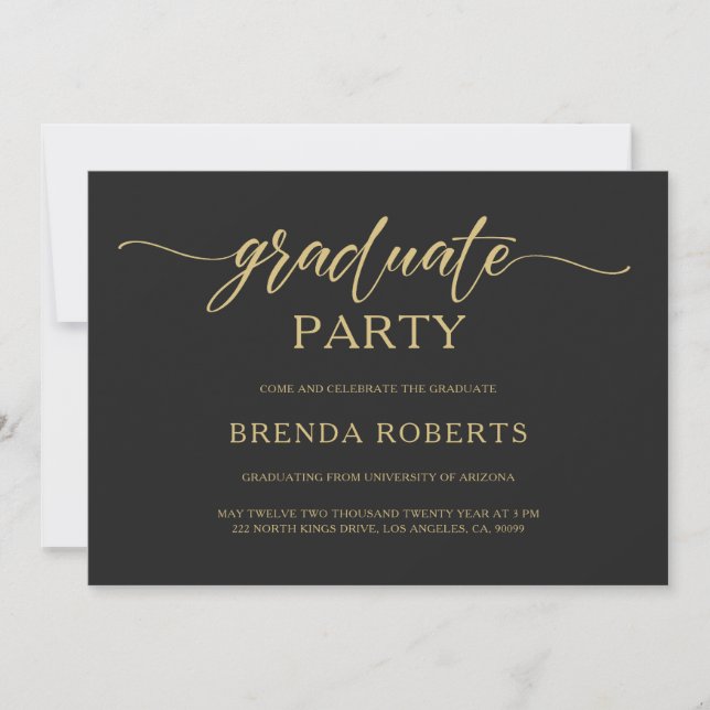 Whimsical Minimalistic Gold Calligraphy On Grey Invitation (Front)