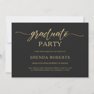 Whimsical Minimalistic Gold Calligraphy On Grey Invitation