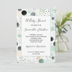 Whimsical Mint Black Cream Dots Baby Shower Invitation