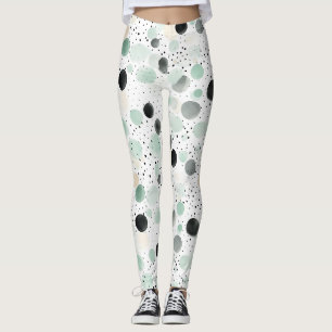 Whimsical Mint Black Cream Dots Leggings