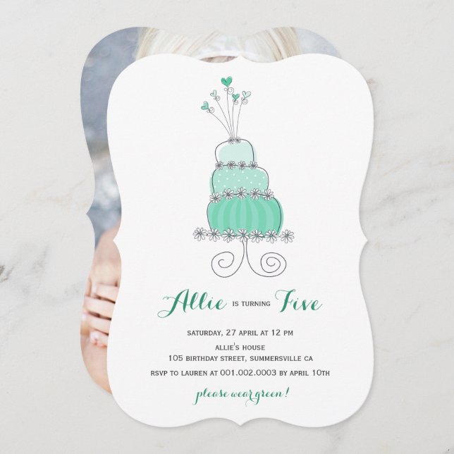 Whimsical Mint Cake Girl Birthday Party Invite (Front/Back)