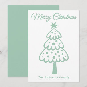 Whimsical Mint Green Hand Drawn Christmas Tree Holiday Card