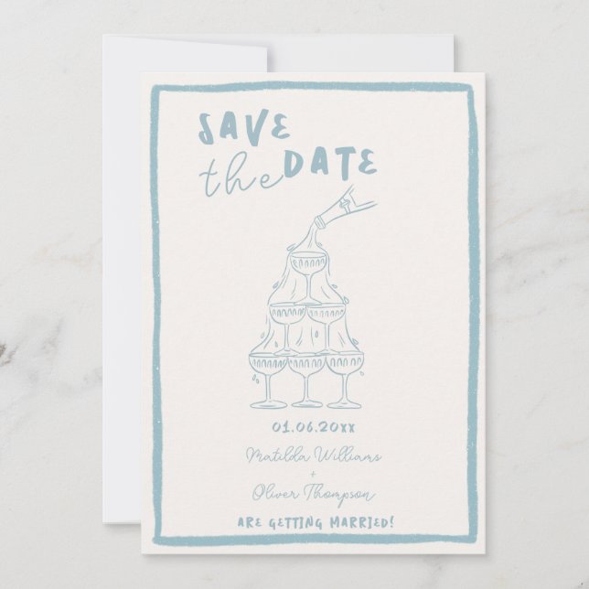 Whimsical Misty Blue Save The Date Invitation (Front)