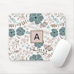 Whimsical Mix Teal Grey Pink Flowing Personalised Mouse Pad
