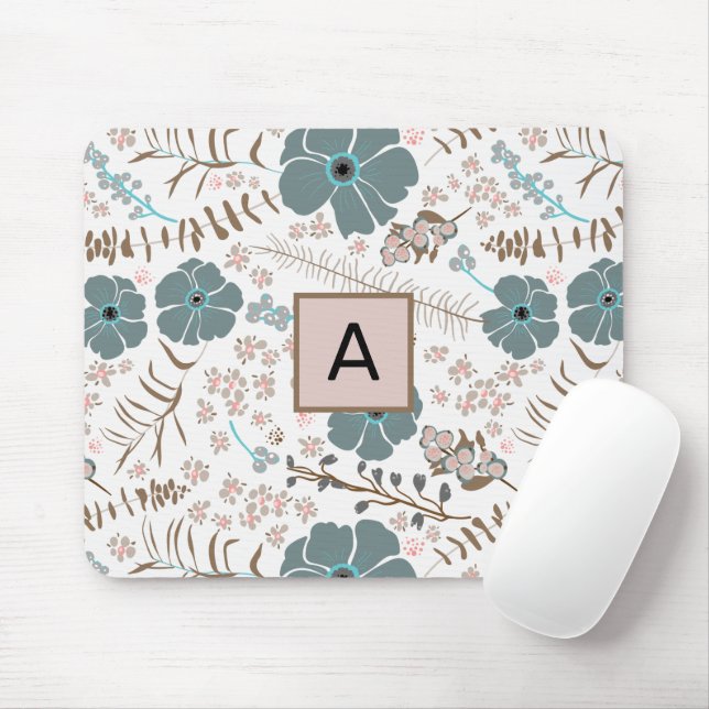 Whimsical Mix Teal Grey Pink Flowing Personalised Mouse Pad (With Mouse)