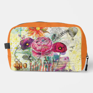 Whimsical mixed media collage art  dopp kit