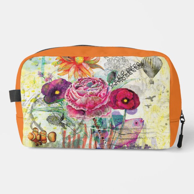 Whimsical mixed media collage art  dopp kit (Front)
